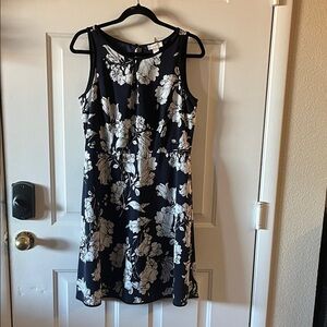 LOFT Navy Dress with White Floral Print